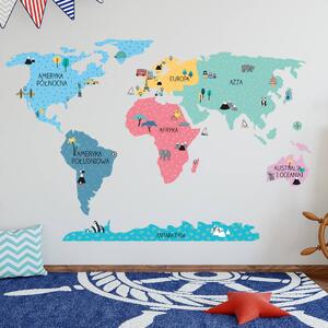 Naklejka ścienna do pokoju dziecka Mapa Kolorowa