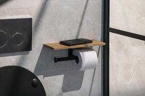 SAPHO Ska425 Ska podwójny uchwyt na papier toaletowy z półką 30 x 8 x 10 cm, czarny mat/dąb