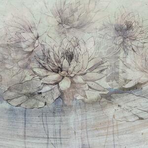 Tapeta Artystyczna Water Lilies - Blue - Tapeta Do Salonu Z Motywem Lilii Wodnych