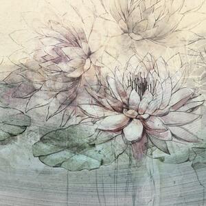 Tapeta Artystyczna Water Lilies - Grey - Tapeta Do Salonu Z Motywem Lilii Wodnych