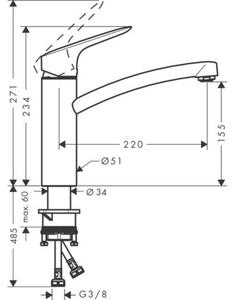 Bateria kuchenna stojąca HANSGROHE Logis M31 160 z obrotową wylewką Chrom 71832000