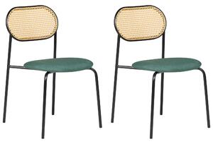 Retro zestaw 2 krzeseł metalowa rama czarna tapicerowana siedzisko zielone plecionka wiedeńska Adaver Beliani