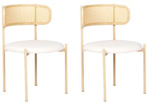 Retro zestaw 2 krzeseł metalowa konstrukcja efekt jasnego drewna materiałowe siedzisko beżowe oparcie plecionka wiedeńska Andover Beliani