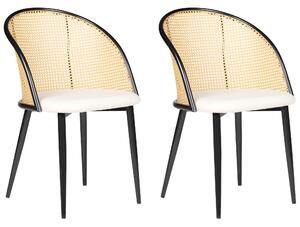 Retro zestaw 2 krzeseł metalowa konstrukcja czarny materiałowe siedzisko beżowe oparcie plecionka wiedeńska Cornell Beliani