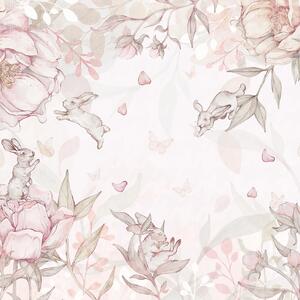 Tapeta dla dzieci Malumi FLOWER BUNNIES - pink - tapeta dla dziewczynki z króliczkami