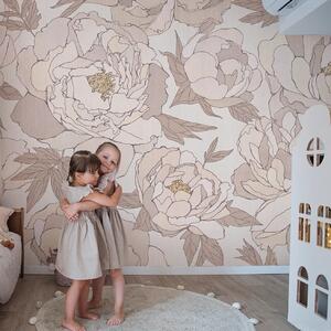 Tapeta dla dzieci Malumi PEONIES - sepia - tapeta kwiatowa do pokoju dziewczęcego