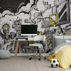 Tapeta dla dzieci Malumi GRAFFITI - yellow - tapeta doodle do pokoju nastolatka