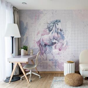 Tapeta dla dzieci Malumi GALOP - bubblegum - kolorowa tapeta do pokoju dziewczynki