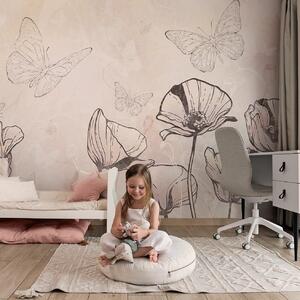 Tapeta dla dzieci Malumi FLORA KIDS - sunny - tapeta w kwiaty do pokoju dziecięcego