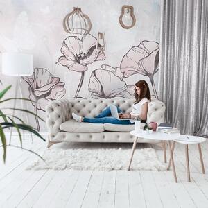 Tapeta dla dzieci Malumi FLORA KIDS - blue - tapeta w kwiaty i motyle do pokoju dziewczęcego