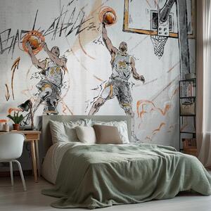 Tapeta dla dzieci Malumi BASKETBALL - orange - tapeta z motywem koszykówki do pokoju nastolatka