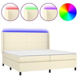 Łóżko kontynentalne z LED, materac, kremowe, ekoskóra 200x200cm