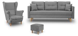 Zestaw Wypoczynkowy Skandynawski Sofa + Fotel z Podnóżkiem