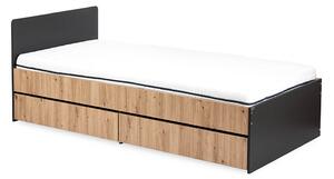 Łóżko młodzieżowe DALIA antracyt-dąb 90x200cm z szufladami