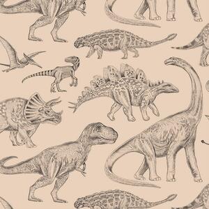 Tapeta do pokoju dziecka dinozaury - beżowa