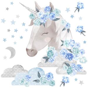 Naklejka ścienna do pokoju dziecka JEDNOROŻEC NIEBIESKI