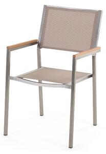 Zestaw ogrodowy stół biały szklany blat 180x90cm 6 krzeseł beżowych Grosseto Beliani