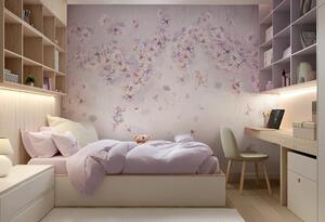 Tapeta dla dzieci Malumi DAPHNE cotton candy- kwiatowa tapeta dla dziewczynki z wróżkami
