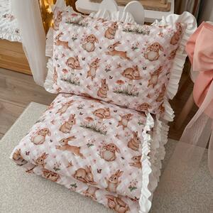Pościel dziecięca z bawełny premium bez wypełnienia z falbankami Bunnies - różne rozmiary