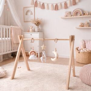 Baby Gym Alpaka i Księżyc – drewniany stojak Montessori dla niemowląt