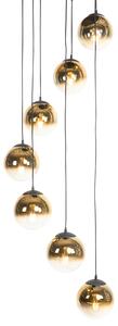 Lampa wisząca Art Deco czarna ze złotym szkłem 7-lamp - Pallon Oswietlenie wewnetrzne