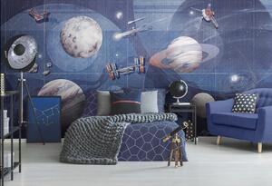 Tapeta dla dzieci SPACE ZONE - DEEP BLUE dla miłośnik astronomii