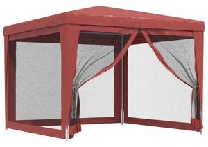 Namiot imprezowy z 4 siatkowymi ścianami, czerwony, 3x3 m, HDPE
