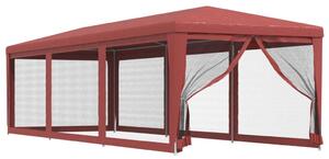Namiot imprezowy z 8 ścianami z siatki, czerwony, 3x9 m, HDPE