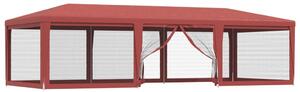 Namiot imprezowy z 8 ścianami z siatki, czerwony, 9x4 m, HDPE