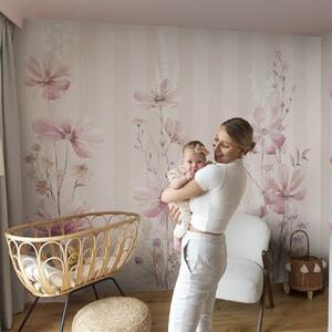 FIORELLI - pink - subtelna tapeta w pastelowe kwiaty, która zamieni pokój dziewczynki w baśniowy, kwitnący ogród