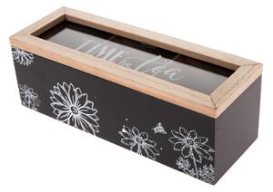 Drewniane pudełko na woreczki herbaty Meadow flowers czarny, 23 x 8 x 8 cm