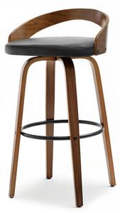 Nowoczesne krzesło barowe obrotowe z drewna i skóry nr 38 orzech - czarny