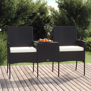 2-osobowa sofa ogrodowa ze stolikiem, rattan PE, czarna