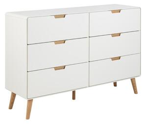 Biała komoda Lowell z 6 szufladami i dębowymi nogami (23770)