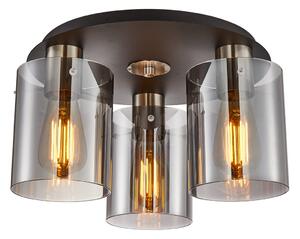 SARDO lampa sufitowa czarna z satyną klosz dymiony 3xE27 SPL-5581-3SC-SC-SG
