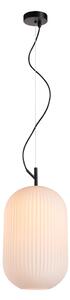 RUES czarna lampa wisząca klosz 25cm biały ryflowany 1xE27 PND-64536D-L-BL-OPA