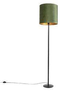 Lampa podłogowa botaniczna czarna z zielonym abażurem 40 cm - Simplo