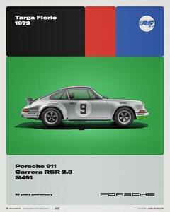 Druk artystyczny Porsche 911 Carrera Rs 2 8 - 50th Anniversary - Targa Florio - 1973, (40 x 50 cm)