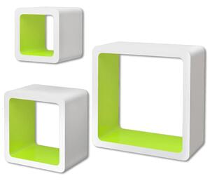 3 biało zielone półki ozdobne MDF Cube