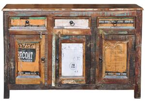 Kredens vintage z drewna odzyskanego z 3 szufladami, 3-drzwiowy