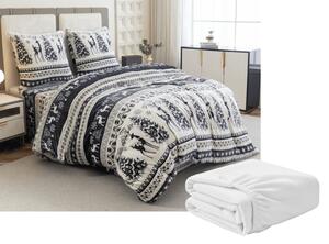 Zestaw pościeli z mikropluszu WINTER DEER szare + prześcieradło z mikropluszu SOFT 90x200 cm białe, pojedyncze łóżko