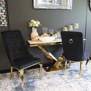 Krzesło glamour Antonio Gold Black z kołatką pikowane guzikami - złote krzesło tapicerowane czarne