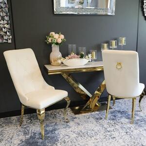 Krzesło glamour Antonio Gold White z kołatką pikowane guzikami - złote krzesło tapicerowane białe