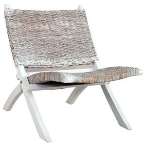Krzesło, białe, naturalny rattan kubu i lite drewno mahoniowe