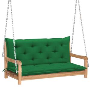Huśtawka ogrodowa z zieloną poduszką, 120 cm, drewno tekowe