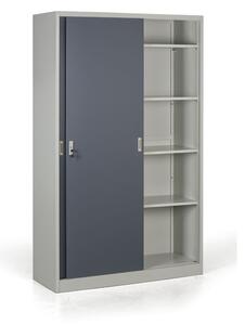 Metalowa szafa z przesuwnymi drzwiami, 4 półki, 1200 x 1990 x 450 mm, ciemnoszary