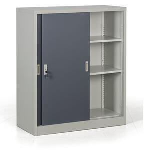 Metalowa szafa z przesuwnymi drzwiami, 2 półki, 1000 x 1200 x 450 mm, ciemnoszary