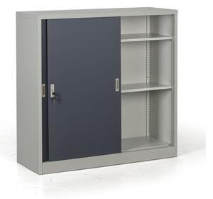 Metalowa szafa z przesuwnymi drzwiami, 2 półki, 1200 x 1200 x 450 mm, ciemnoszary