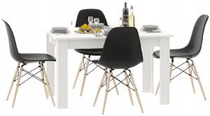 Biały minimalistyczny stół z 4 czarnymi krzesłami - Rezo