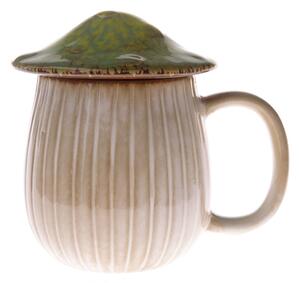 Kubek ceramiczny z pokrywką Grzyb, 550 ml, zielony